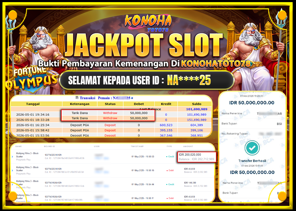 KONOHATOTO78 JACKPOT FORTUNE OF OLYMPUS Rp100.000.000,LUNAS     